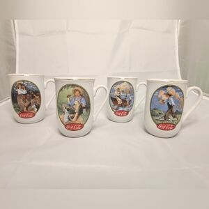 Set of 4 Vintage 1987 Coca Cola Norman Rockwell Collector Mugs